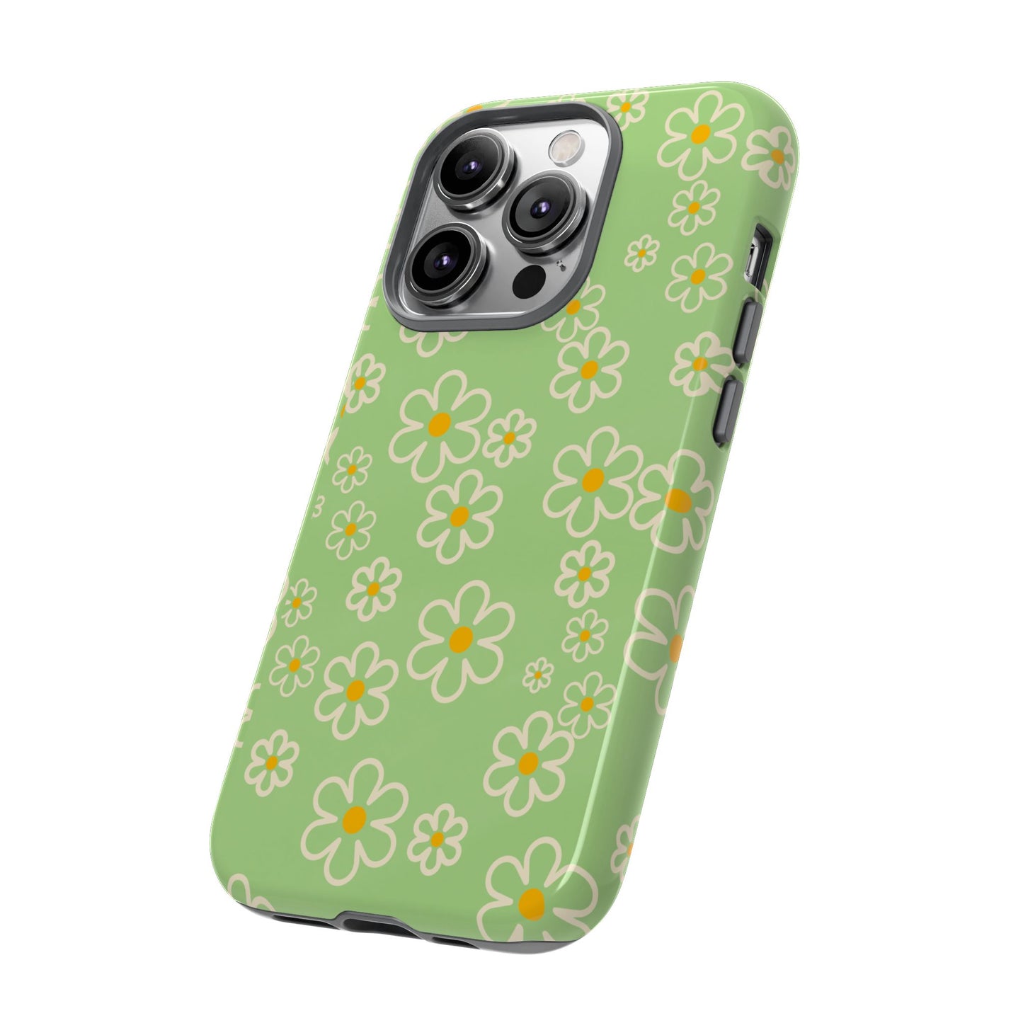 Minimal Daisy Flower Tough Phone Case - Retro Coquette Floral Print, Cute Soft Aesthetic, Compatible with iPhone, Galaxy, and Google Phones