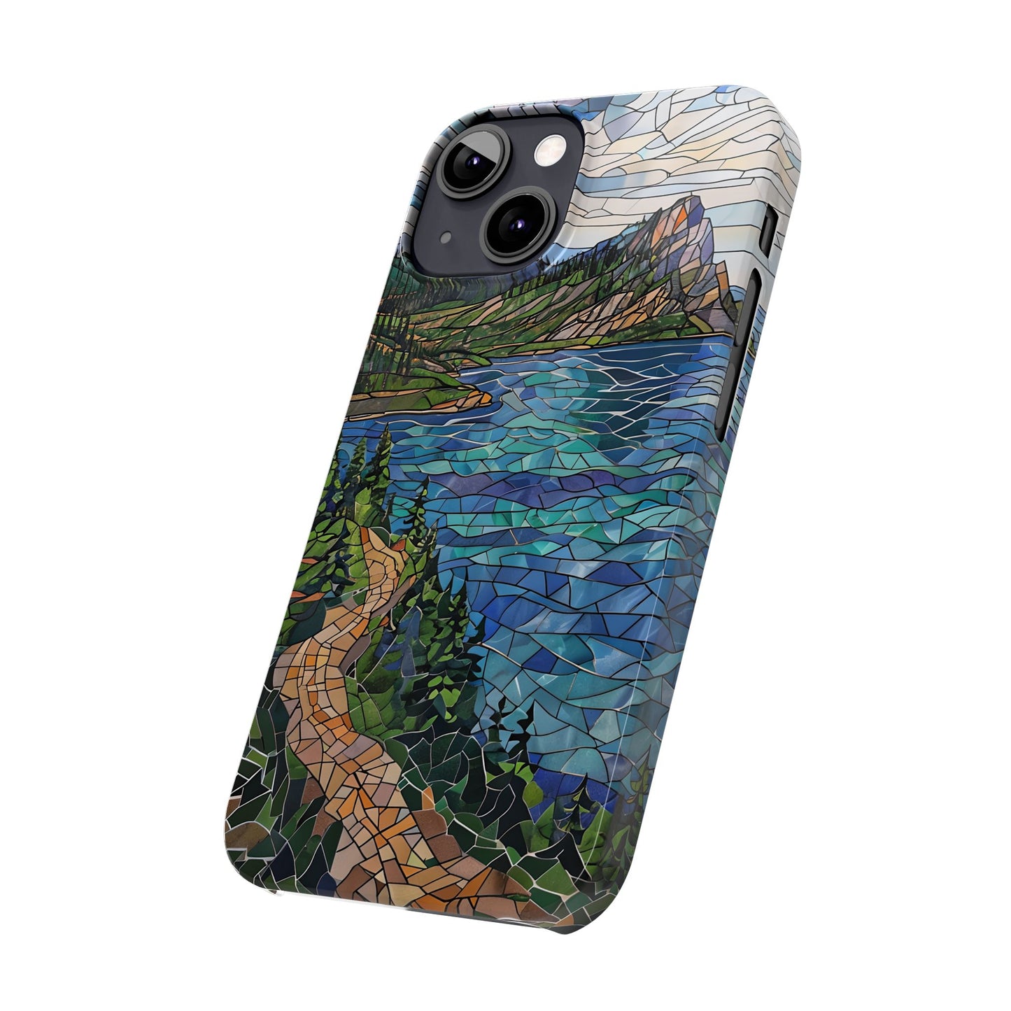 Isle Royale Mosaic Slim Phone Case, Remote Island Wilderness Art, Great Lakes Nature Aesthetic, Eco-Friendly Phone Accessory