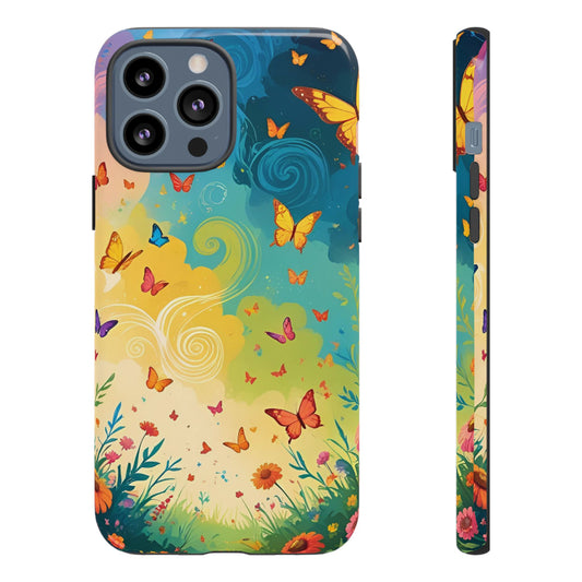 Colorful Fantasy Garden Butterfly Tough Phone Case, Cottagecore Insect Art Nature-Inspired Design Compatible with iPhone, Galaxy, and Google