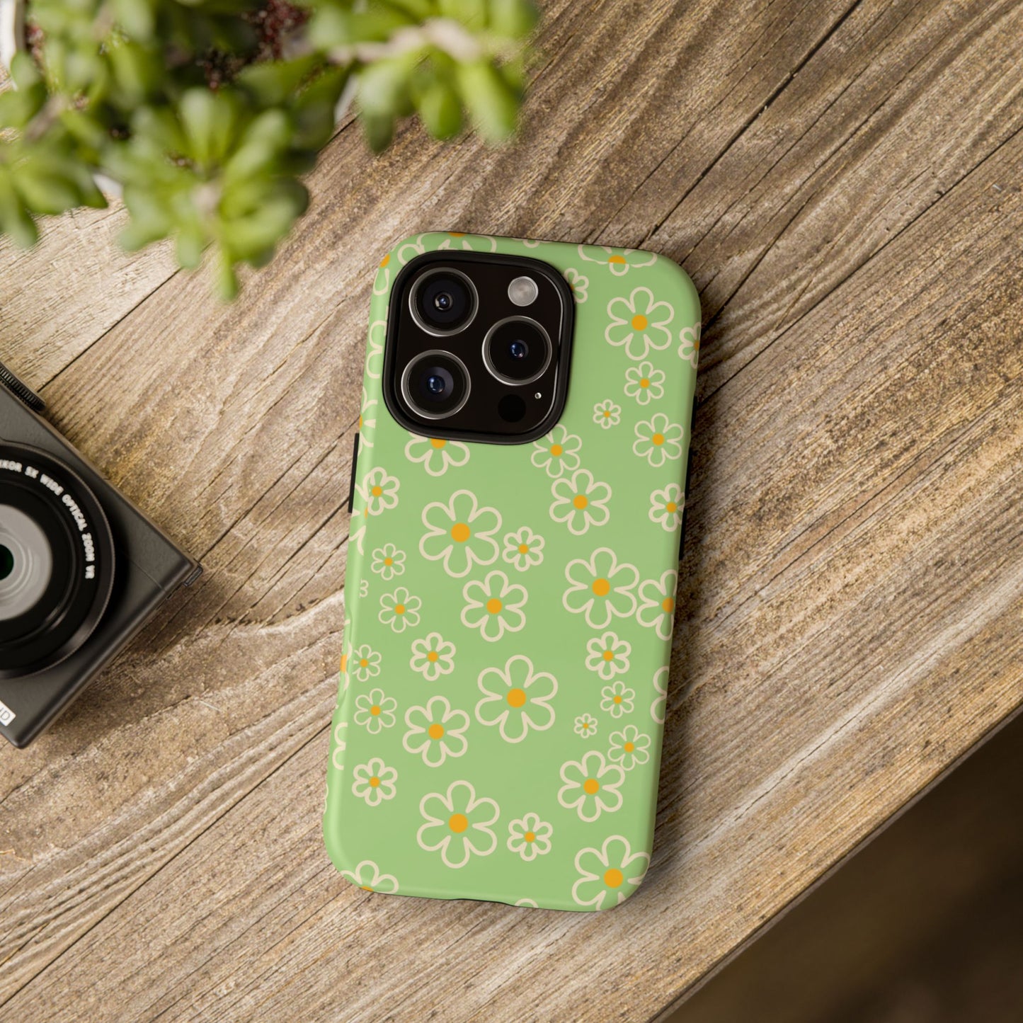 Minimal Daisy Flower Tough Phone Case - Retro Coquette Floral Print, Cute Soft Aesthetic, Compatible with iPhone, Galaxy, and Google Phones
