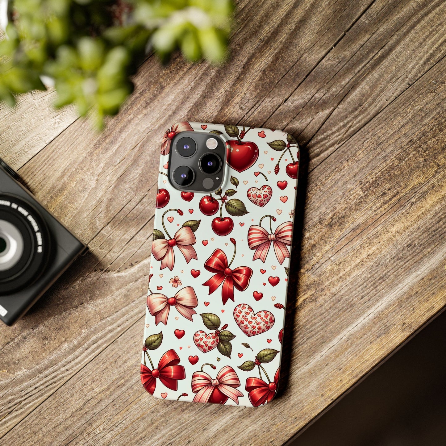 Cute Floral Phone Cases, Cherry Heart Phone Accessories, Valentine Gift, Girly Slim Phone Case, Trendy Mobile Cover