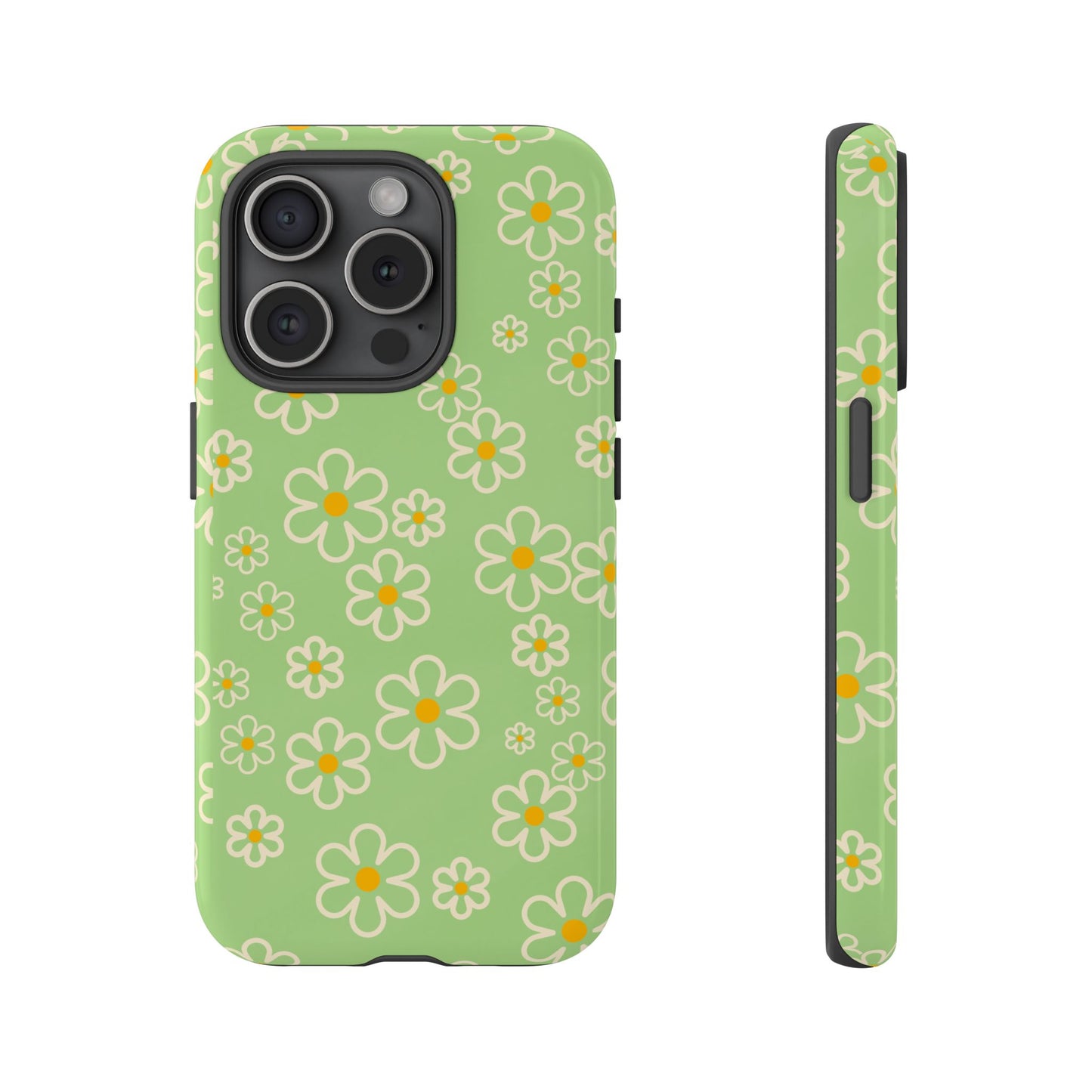 Minimal Daisy Flower Tough Phone Case - Retro Coquette Floral Print, Cute Soft Aesthetic, Compatible with iPhone, Galaxy, and Google Phones