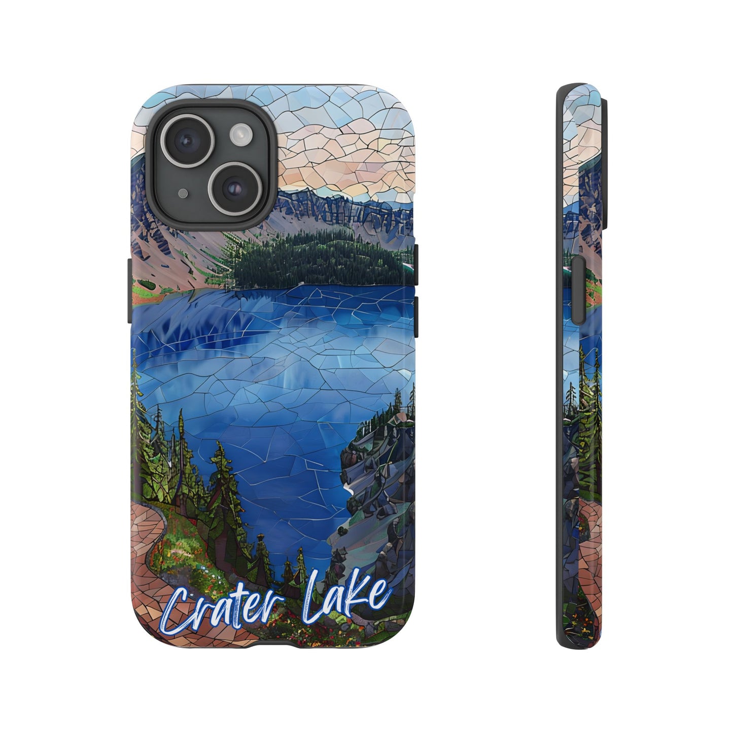 Crater Lake  National Park Oregon  Phone Case, Mosaic Phone Case, Mountain Nature Art, National Park Gift, Scenic Forest Phone Cover