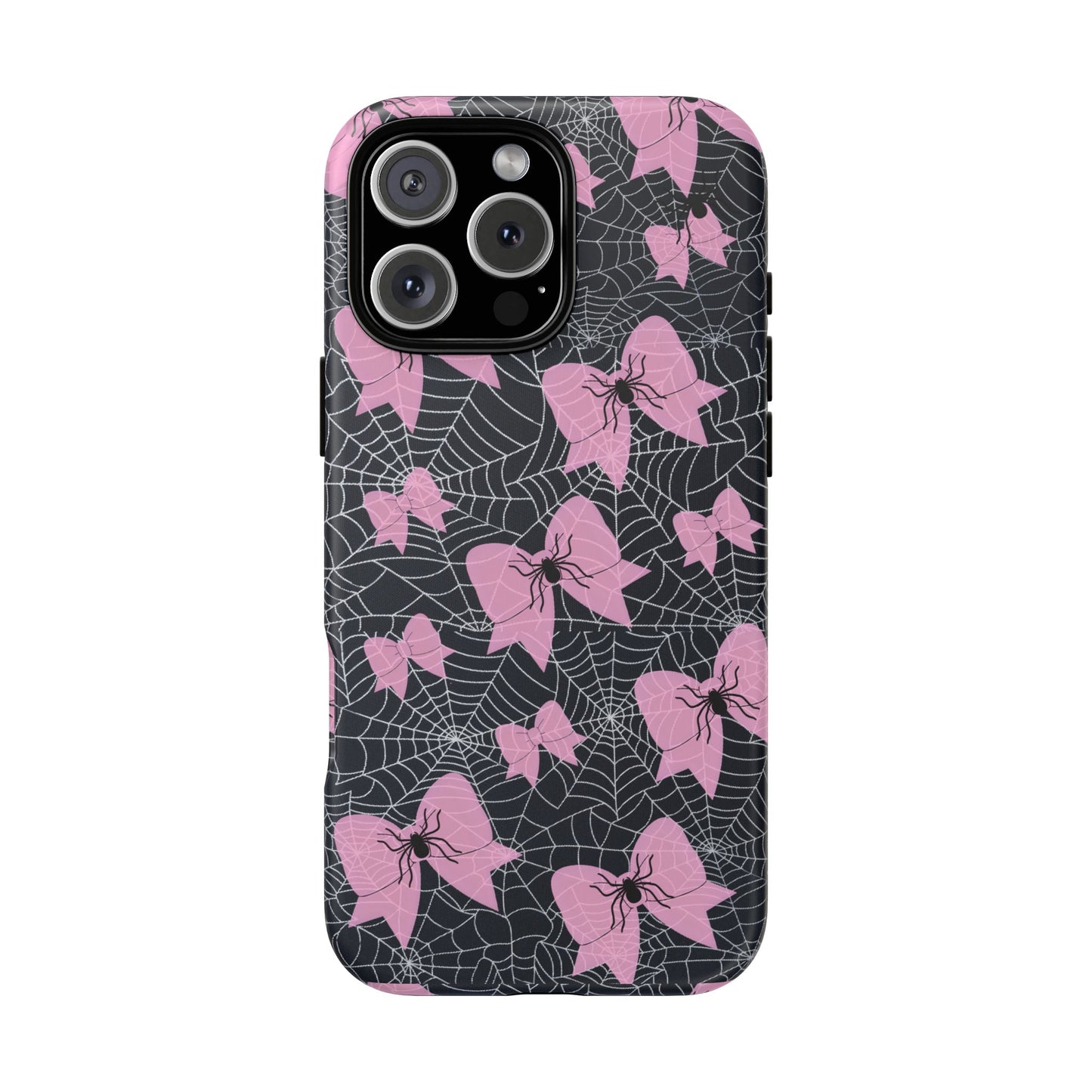 Pink Spider Bow Phone Case, Goth Coquette Spiderweb Phone Cover Creepy Cute Halloween Aesthetic Case Spooky Glam Girl Accessory for Alt Fans