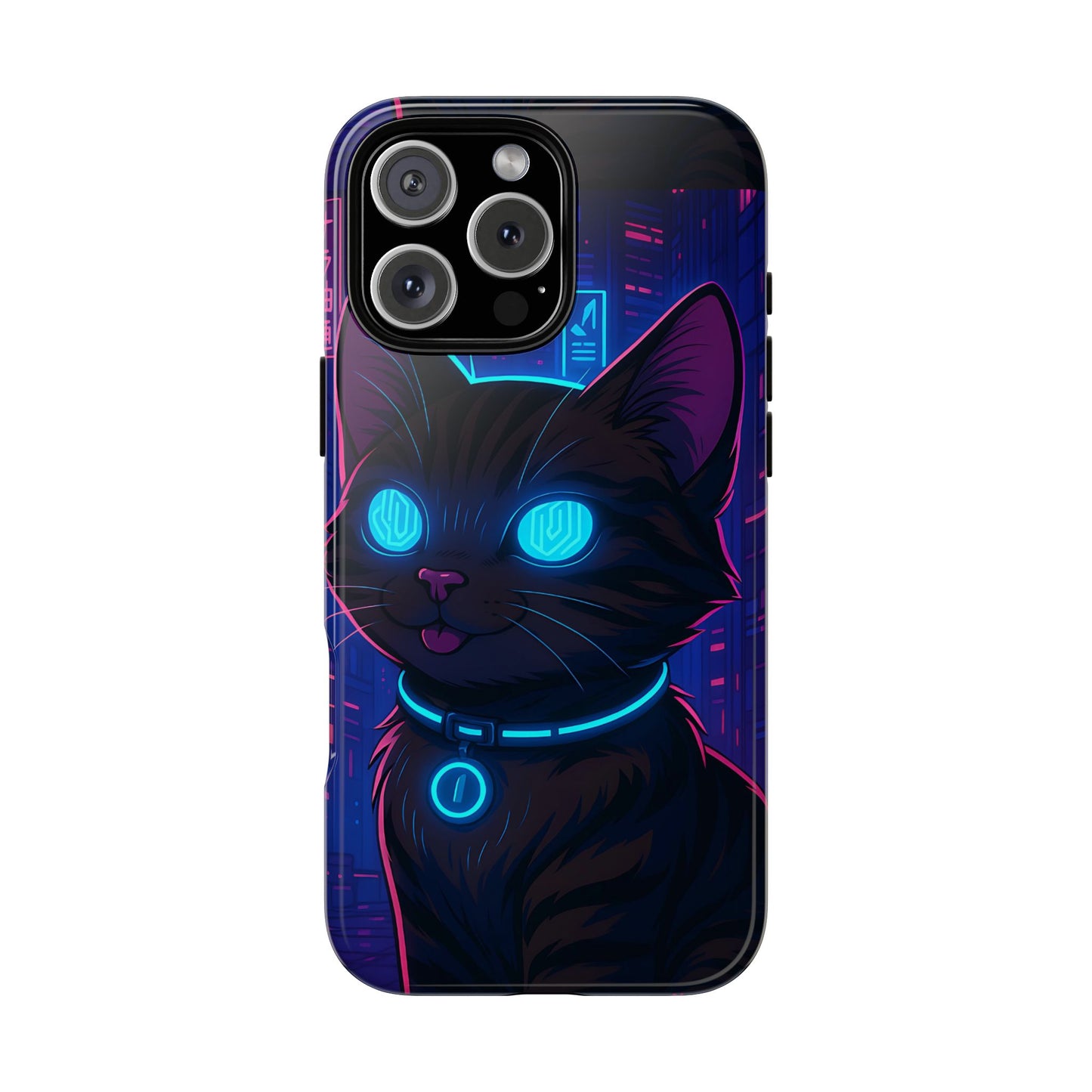 Cyberpunk Cat Tough Phone Case - Vaporwave Anime Kitty Design, Futuristic Neon Aesthetic, Compatible with iPhone, Galaxy, and Google Phones