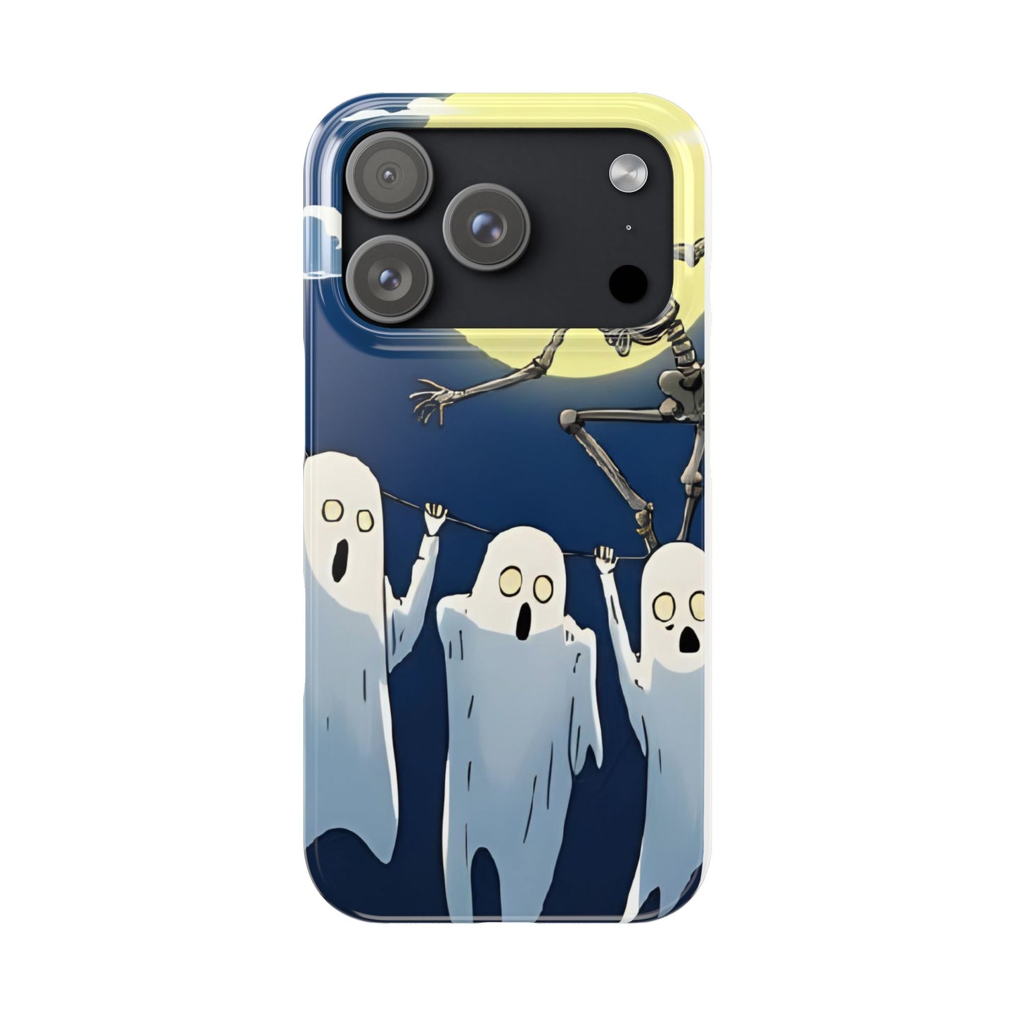 Jumping Skeleton Slim Phone Case - Halloween Aesthetic, Creepy Cute Ghost Cartoon Style, Compatible with iPhone, Galaxy, and Google Phones