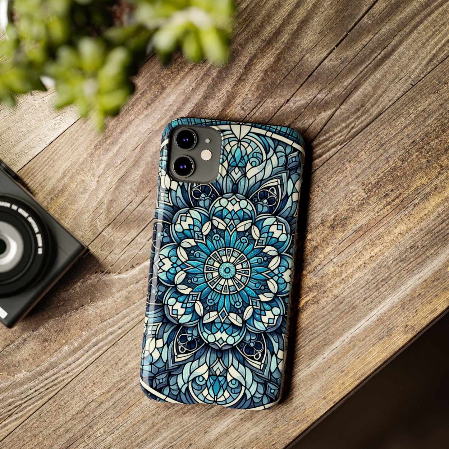Decorative Slim Phone Case - Blue Mandala Design, Gift for Her, Phone Accessories, Boho Style, Unique Cell Phone Cover, Trendy Tech