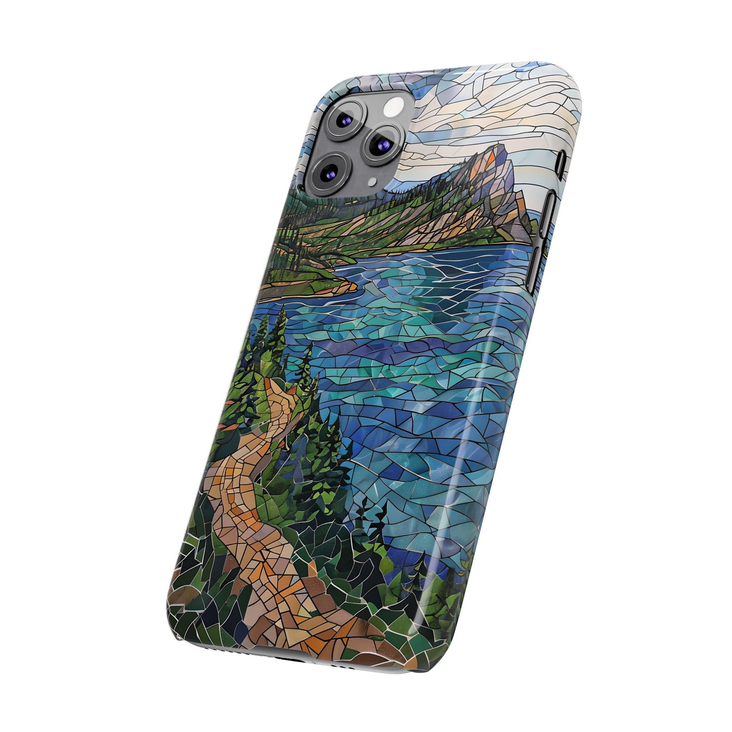Isle Royale Mosaic Slim Phone Case, Remote Island Wilderness Art, Great Lakes Nature Aesthetic, Eco-Friendly Phone Accessory