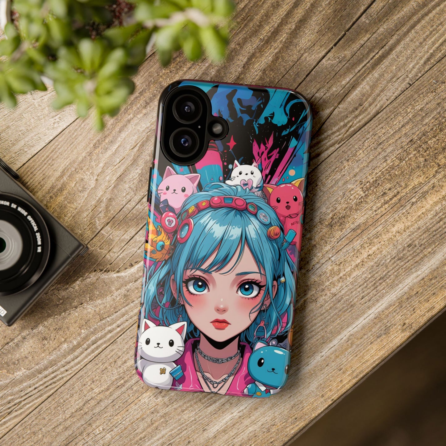 Y2K Anime Girl Tough Phone Case - Cute Maximalist Aesthetic, Kawaii Vaporwave Style, Compatible with iPhone, Galaxy, and Google Phones