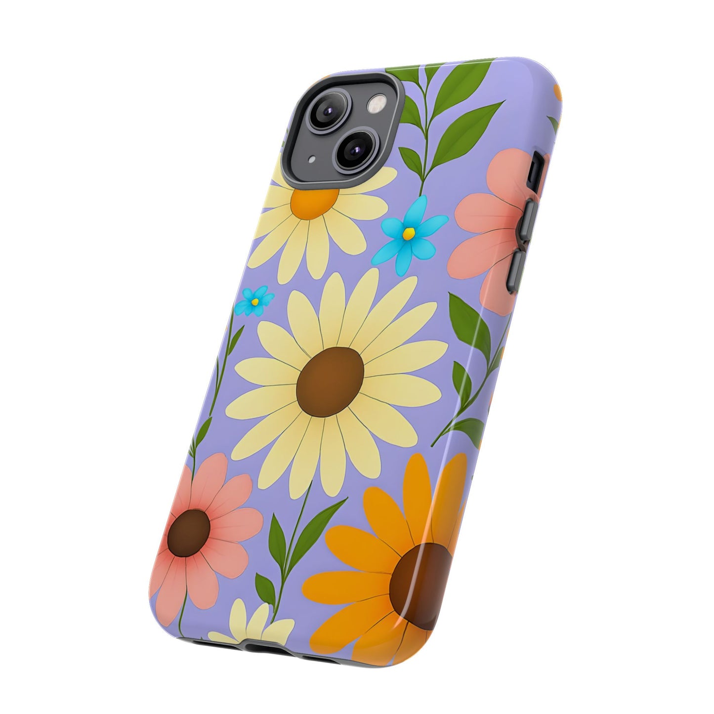 Minimal Daisy Flower Tough Phone Case - Retro Coquette Floral Print, Cute Soft Aesthetic, Compatible with iPhone, Galaxy, and Google Phones