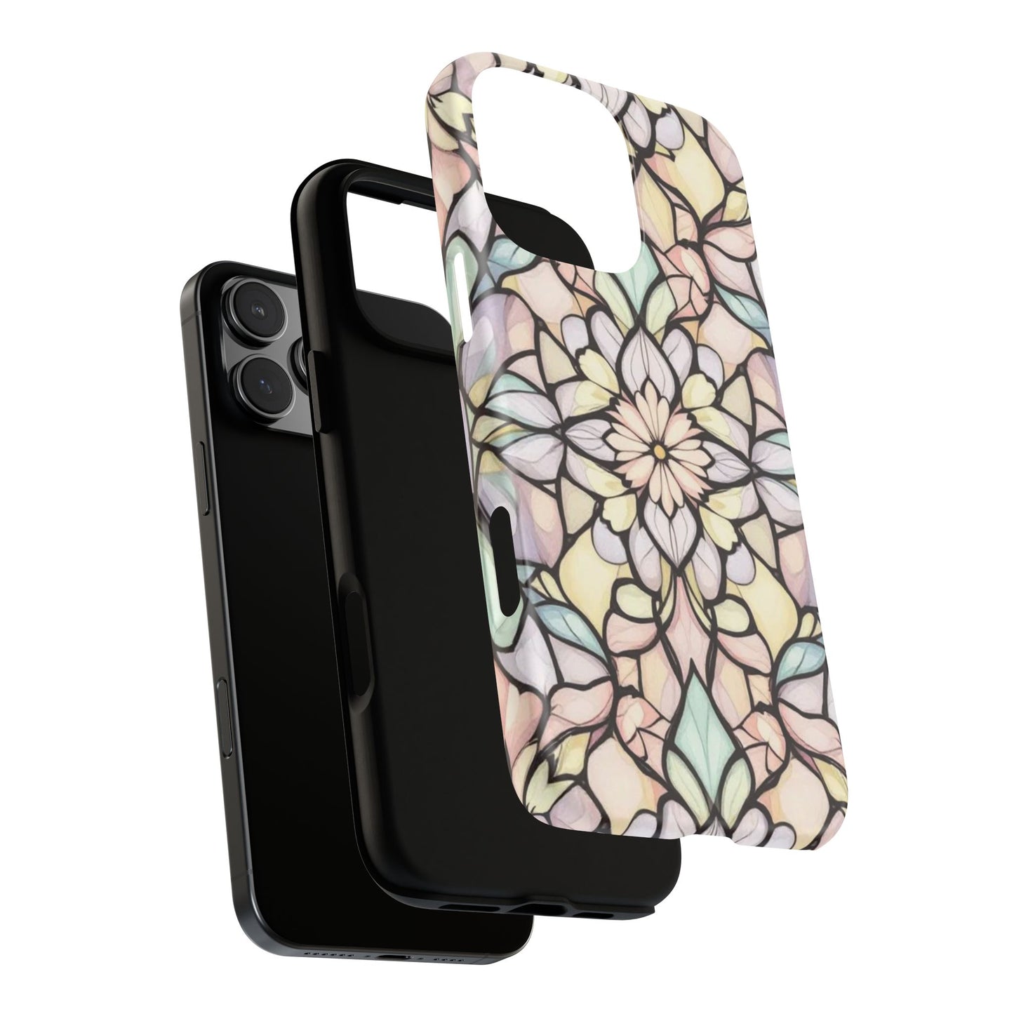Pastel Stained Glass Mandala Phone Case, Tough Durable Vintage Floral Artistic Design compatible with iPhone, Samsung & Google Pixel Models
