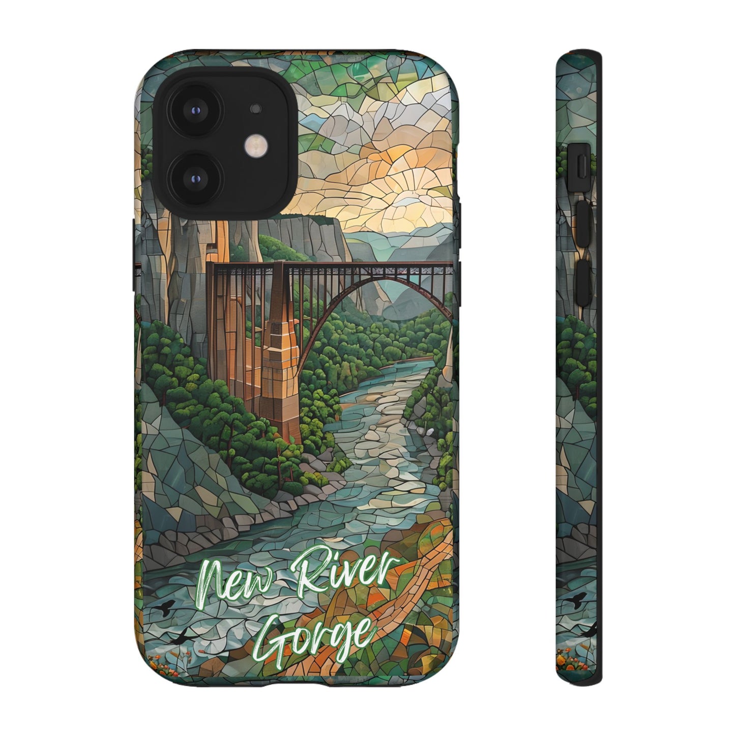 New River Gorge Mosaic Tough Phone Case, Mountain River Landscape Scenic Forest Aesthetic, Compatible with iPhone, Galaxy, and Google Phones