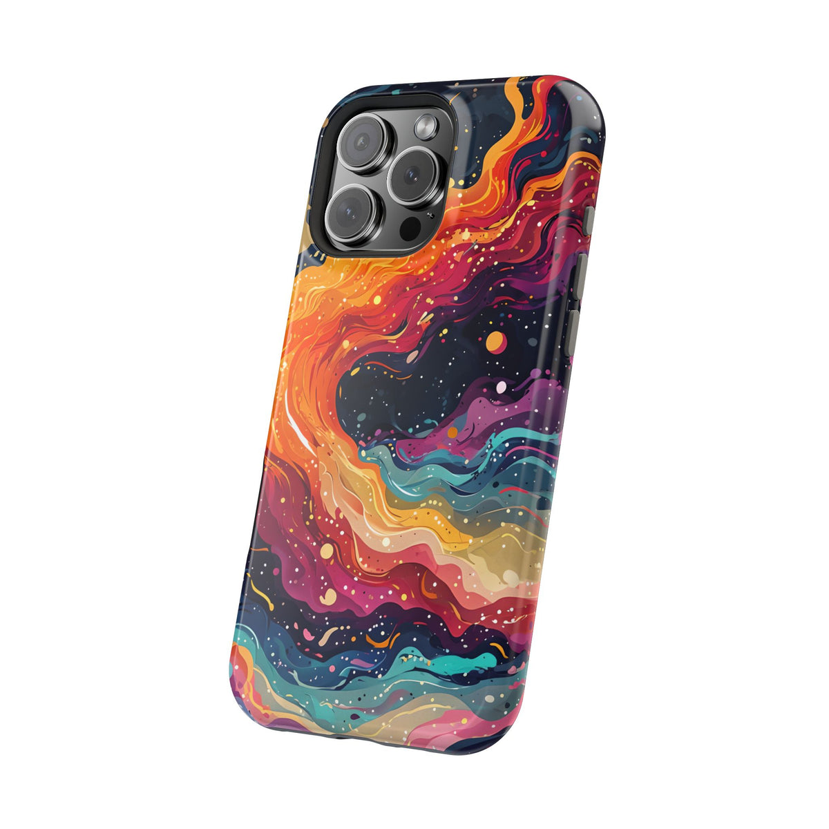 This magnetic phone case combines the aesthetic of outer space with the creativity of abstract art. The full-wrap design captures a swirling, galaxy-like motion in vivid color, ready for everyday adventures.