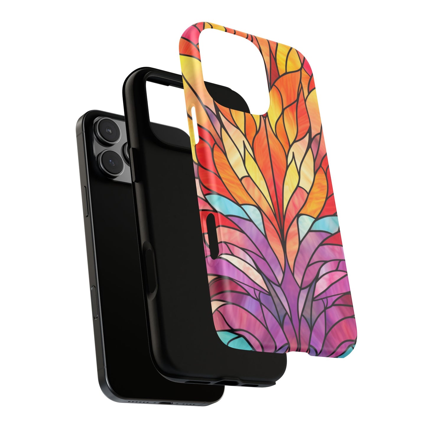 Stained Glass Style Tough Case for iPhone 16 Pro Max Plus 15-8, Samsung Galaxy & Pixel - Vibrant Colorful Mosaic Protective Gift Coverer