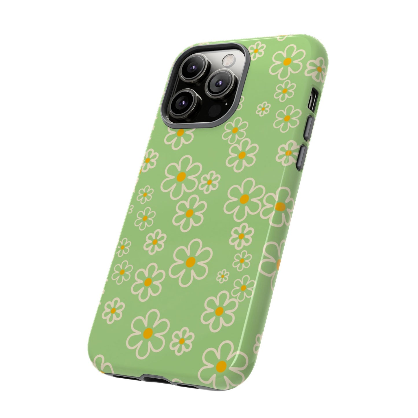Minimal Daisy Flower Tough Phone Case - Retro Coquette Floral Print, Cute Soft Aesthetic, Compatible with iPhone, Galaxy, and Google Phones