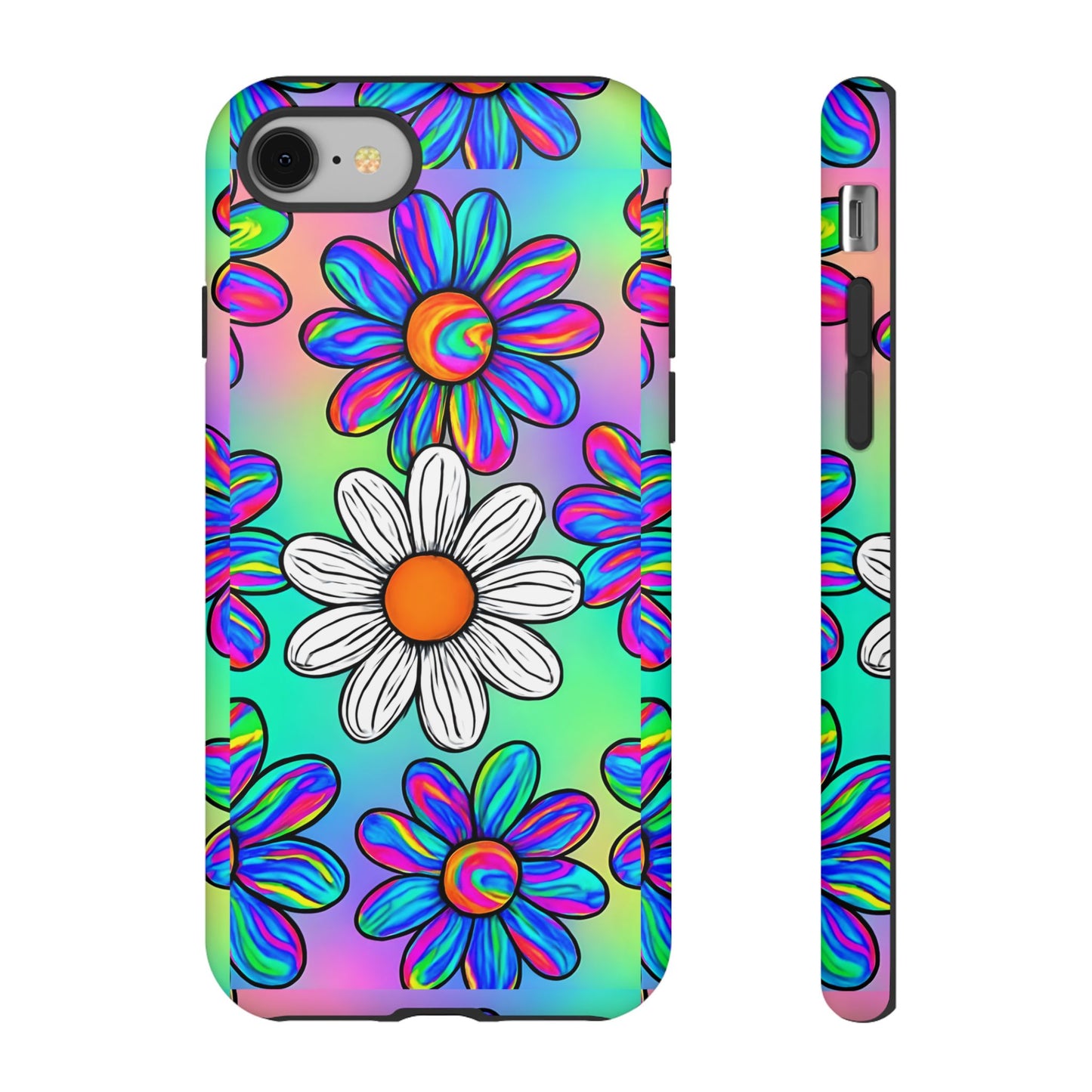 Trippy Daisy Tough Phone Case - Psychedelic Floral Design, Colorful Retro Aesthetic, Compatible with iPhone, Galaxy, and Google Phones