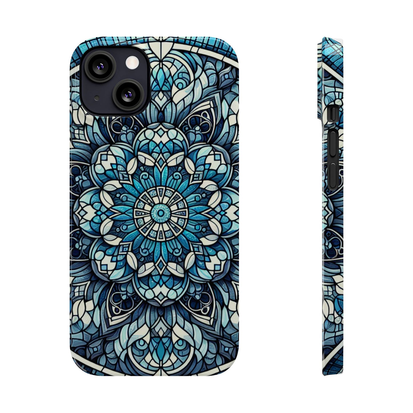 Decorative Slim Phone Case - Blue Mandala Design, Gift for Her, Phone Accessories, Boho Style, Unique Cell Phone Cover, Trendy Tech
