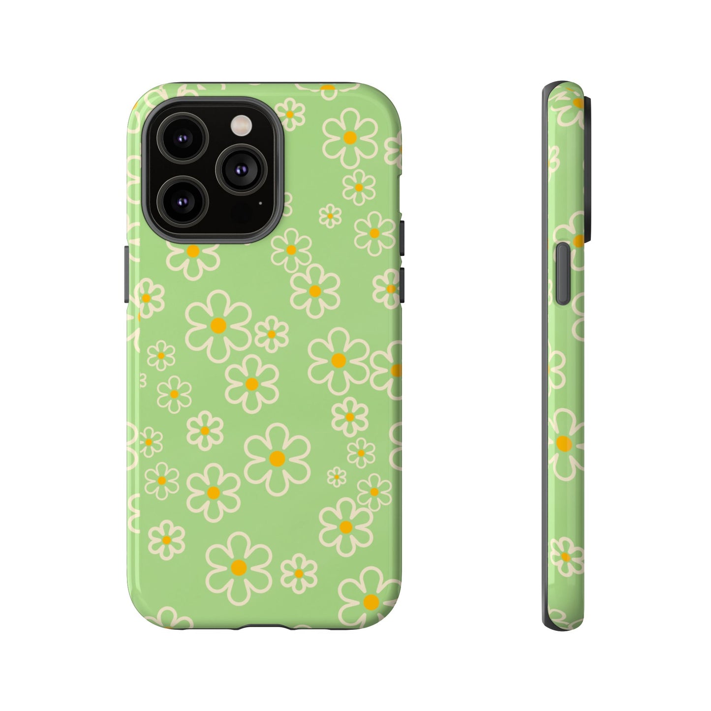 Minimal Daisy Flower Tough Phone Case - Retro Coquette Floral Print, Cute Soft Aesthetic, Compatible with iPhone, Galaxy, and Google Phones