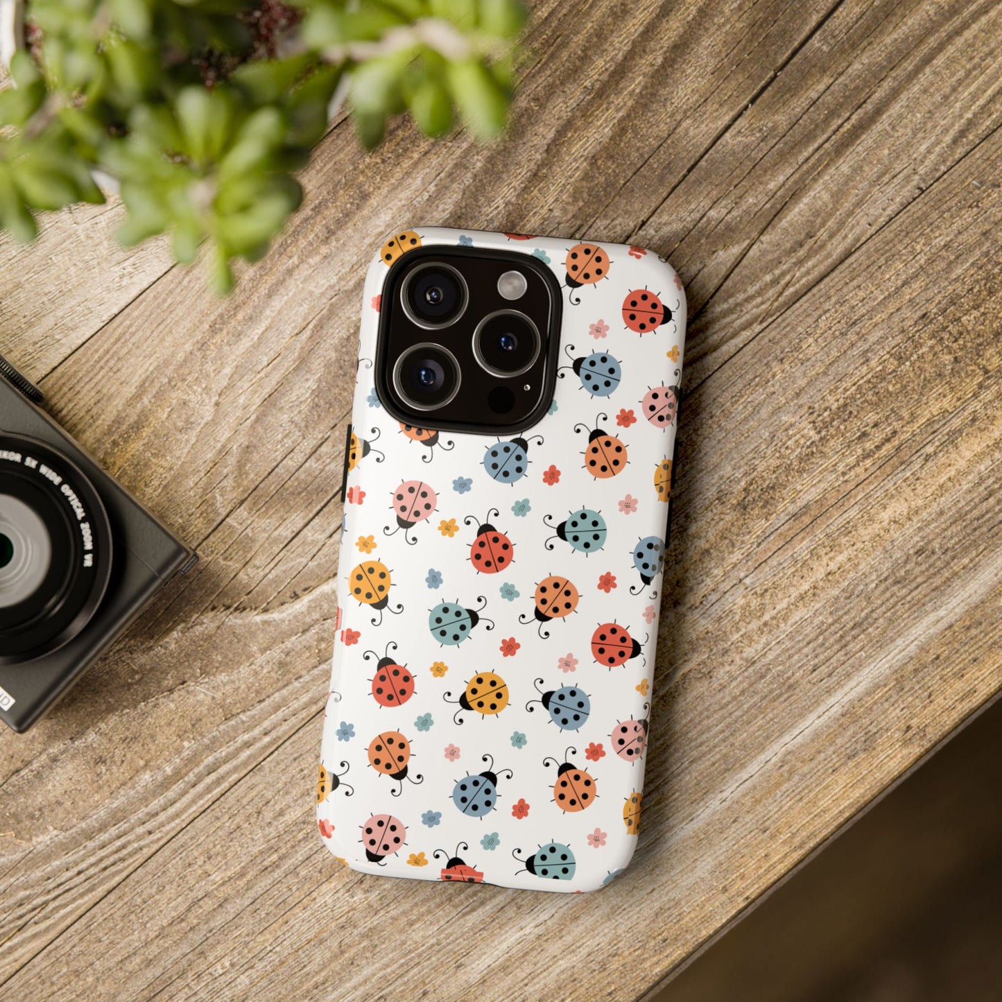Ladybug Tough Phone Case - Cute Insect Aesthetic, Nature-Inspired Pattern Art, Compatible with iPhone, Galaxy, and Google Phones