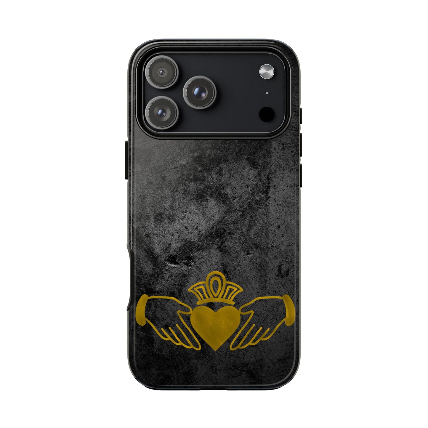 Claddagh Tough Phone Case Irish Symbol Ring Black Gold Design Love Loyalty Friendship Compatible with iPhone 17 16 15 14 13 Galaxy Google
