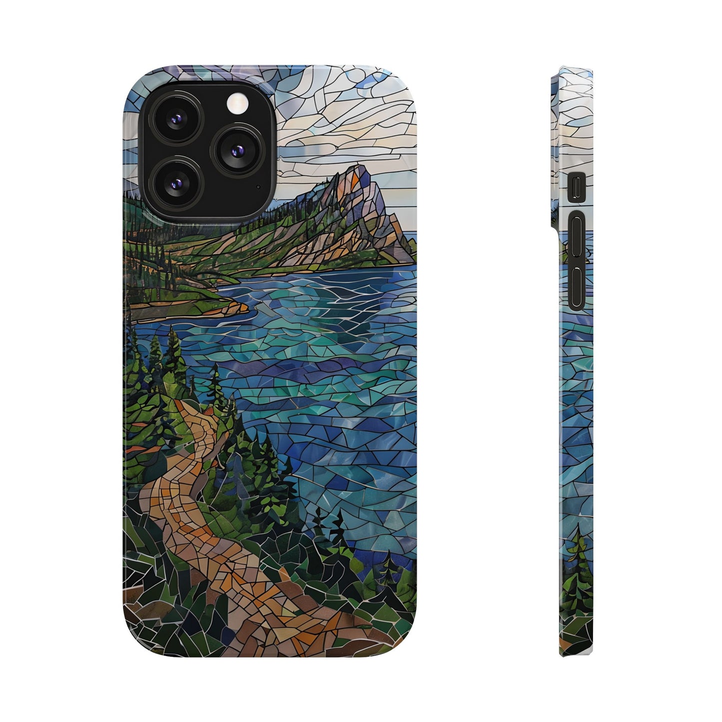 Isle Royale Mosaic Slim Phone Case, Remote Island Wilderness Art, Great Lakes Nature Aesthetic, Eco-Friendly Phone Accessory