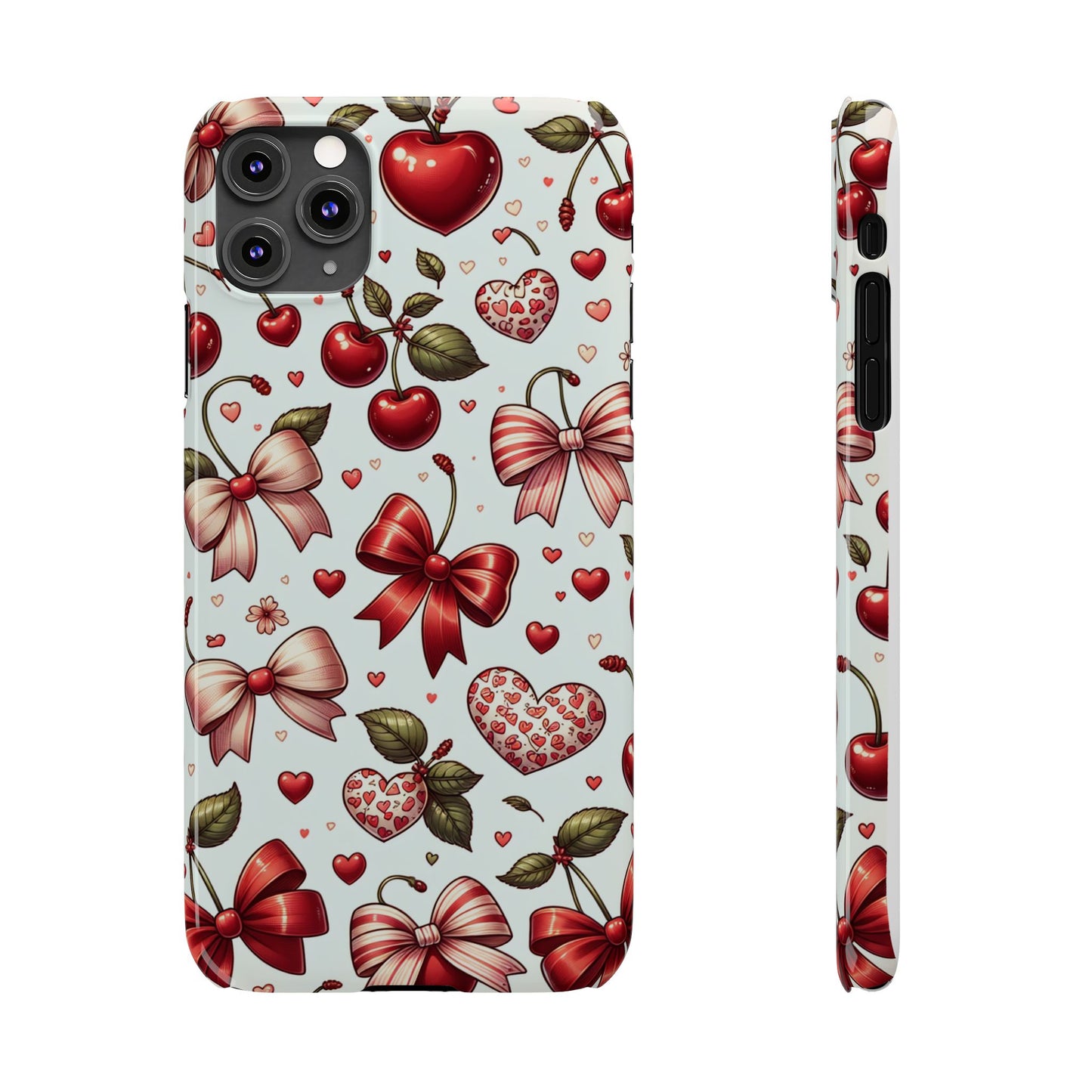 Cute Floral Phone Cases, Cherry Heart Phone Accessories, Valentine Gift, Girly Slim Phone Case, Trendy Mobile Cover