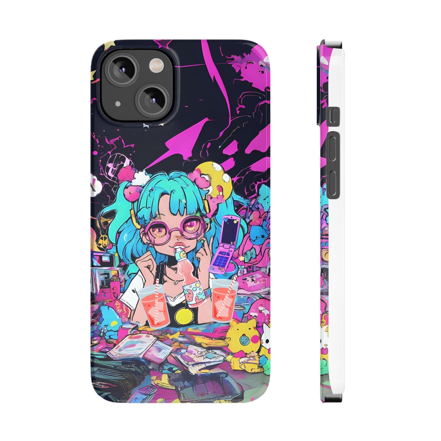 2K Anime Girl Slim Phone Case - Kawaii Vaporwave Style, Cute Maximalist Aesthetic, Cute Phone Covers, Unique Gifts for Teens