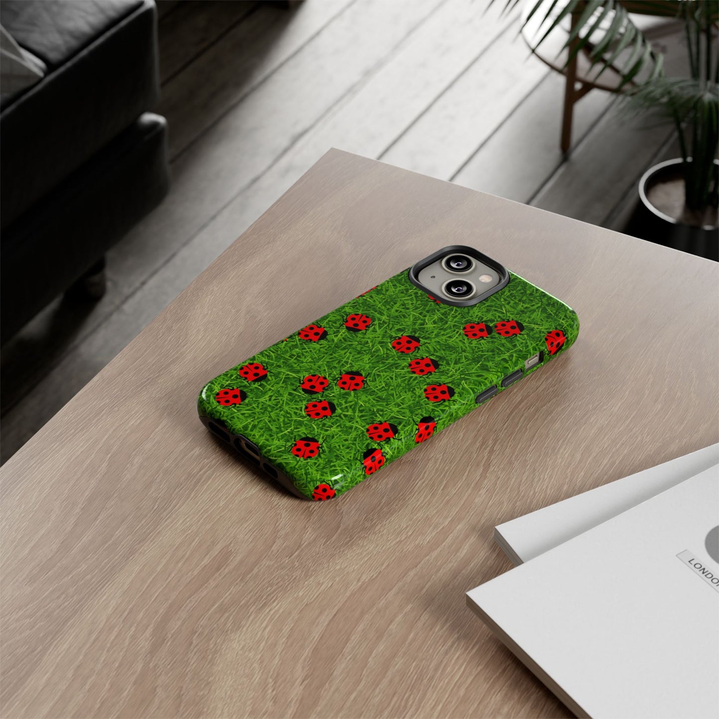 Ladybug Tough Phone Case - Cute Insect Aesthetic, Nature Pattern Art Design, Compatible with iPhone, Galaxy, and Google Phones