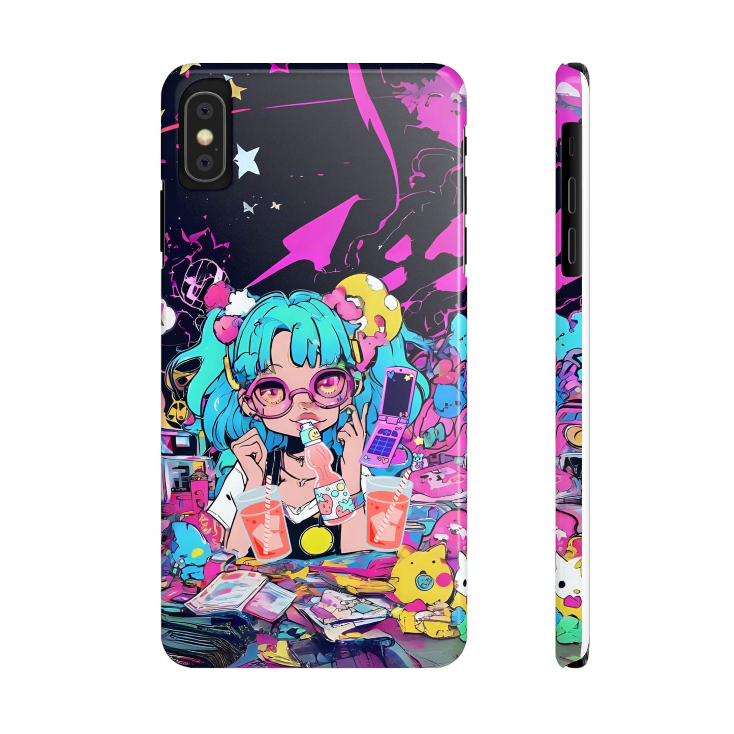 2K Anime Girl Slim Phone Case - Kawaii Vaporwave Style, Cute Maximalist Aesthetic, Cute Phone Covers, Unique Gifts for Teens
