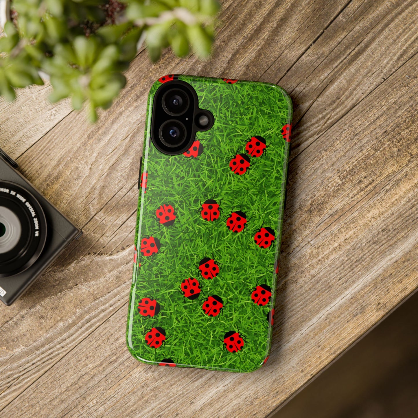 Ladybug Tough Phone Case - Cute Insect Aesthetic, Nature Pattern Art Design, Compatible with iPhone, Galaxy, and Google Phones