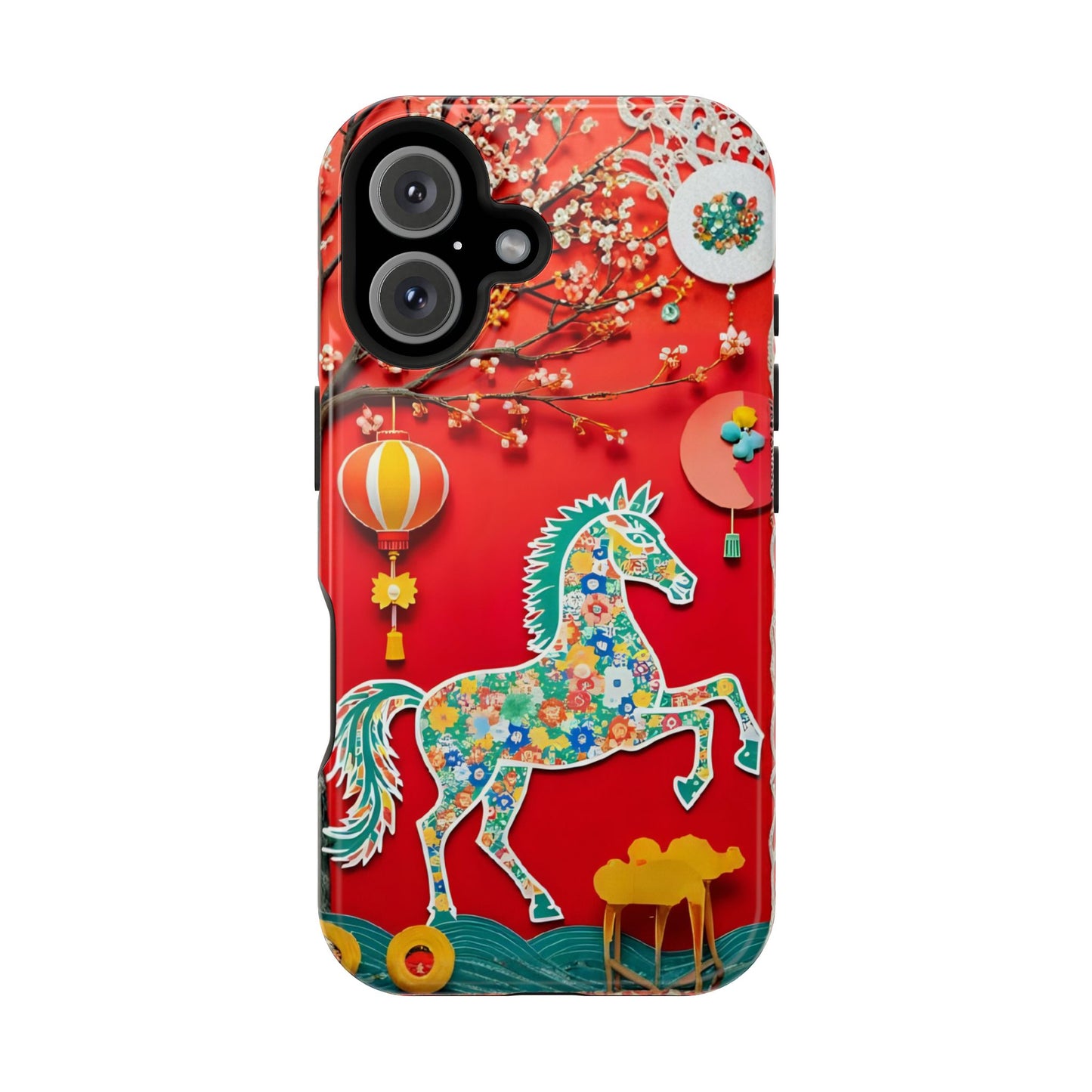 Year of the Horse Floral Art Magnetic Phone Case, Chinese Zodiac 2026 Design, compatible with iPhone 17 16 15 14 13