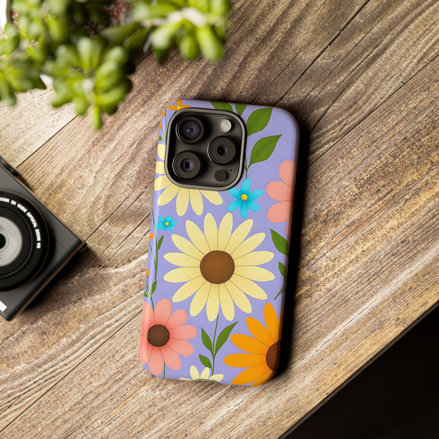 Minimal Daisy Flower Tough Phone Case - Retro Coquette Floral Print, Cute Soft Aesthetic, Compatible with iPhone, Galaxy, and Google Phones