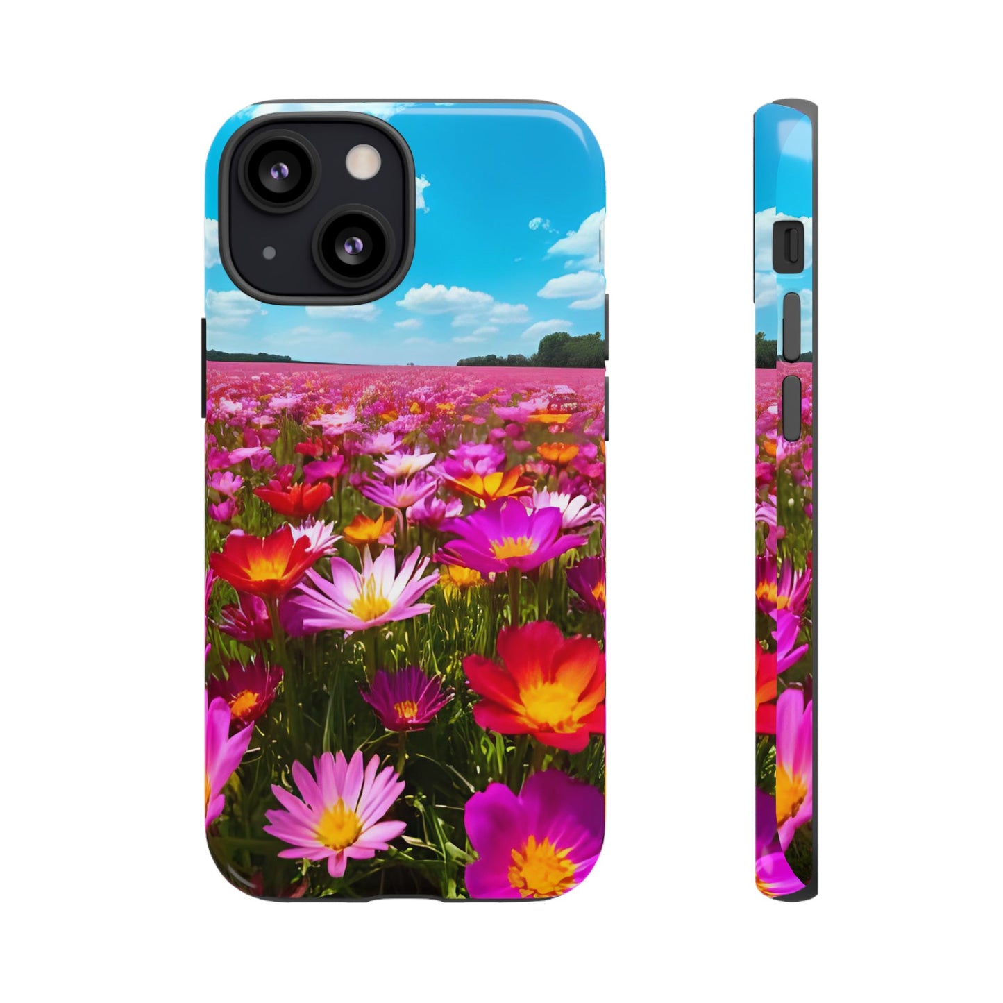 Flower Field Tough Phone Case - Wildflower Meadow Print, Colorful Nature Aesthetic, Compatible with iPhone, Galaxy, and Google Phones