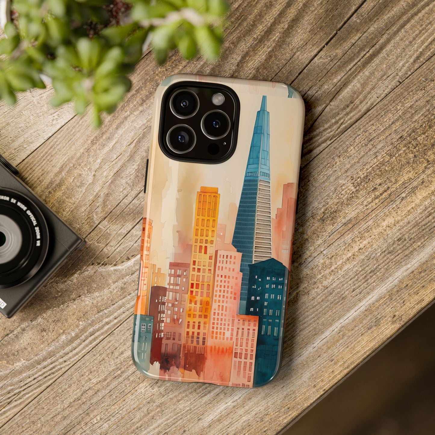 San Francisco Cityscape Tough Phone Case - Tropical Skyline Aesthetic, Sunset Beach Urban Art, Compatible with iPhone, Galaxy, and Google