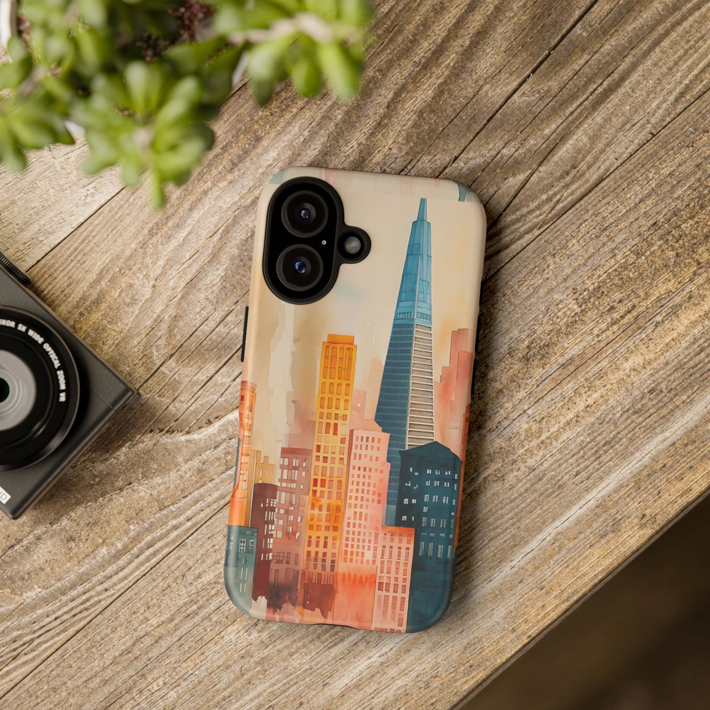 San Francisco Cityscape Tough Phone Case - Tropical Skyline Aesthetic, Sunset Beach Urban Art, Compatible with iPhone, Galaxy, and Google