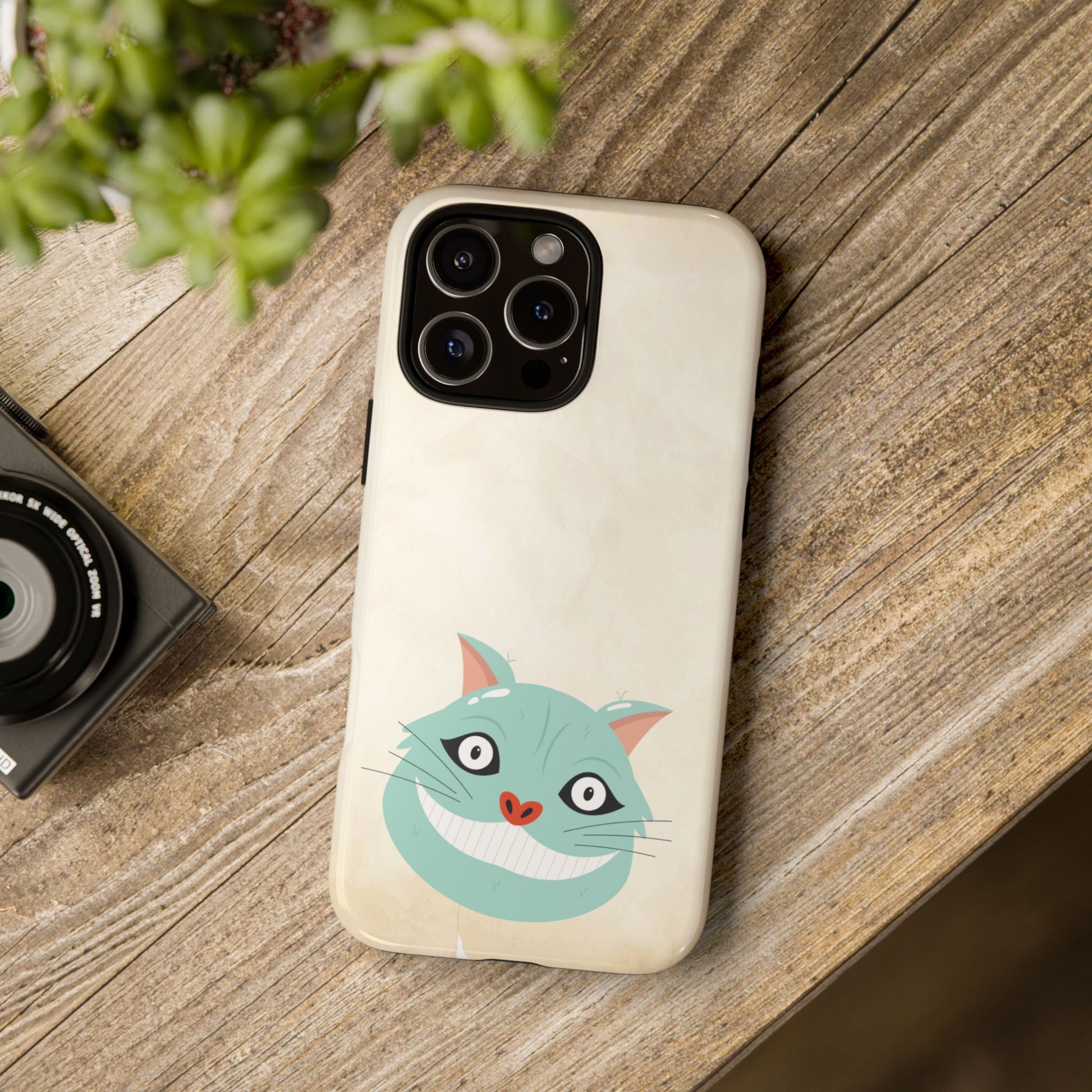 Storybook-style tough phone case with the iconic Wonderland signpost in black and white against a soft beige background. A timeless accessory for those who love fantasy art and durable design.
