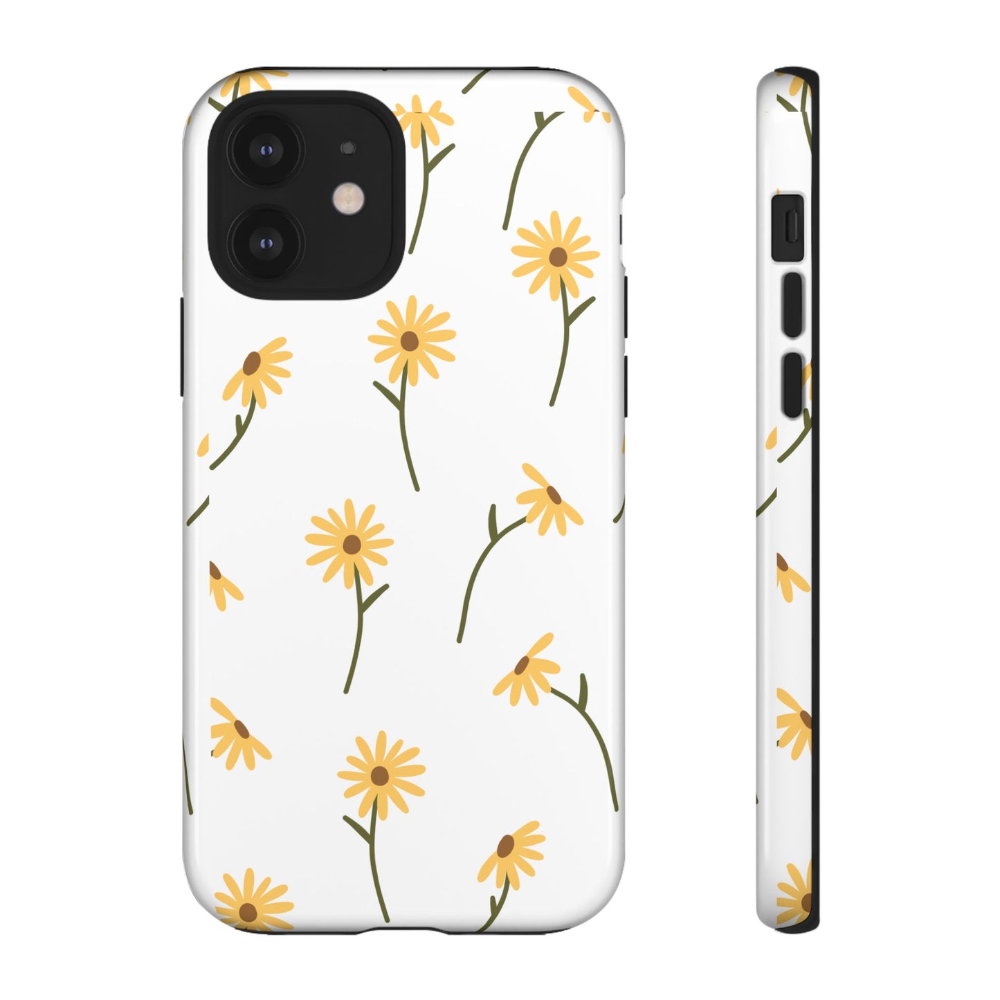Sunflower Floral Tough Phone Case - Minimal Daisy-Inspired Print, Simple Botanical Aesthetic, Compatible with iPhone, Galaxy, and Google