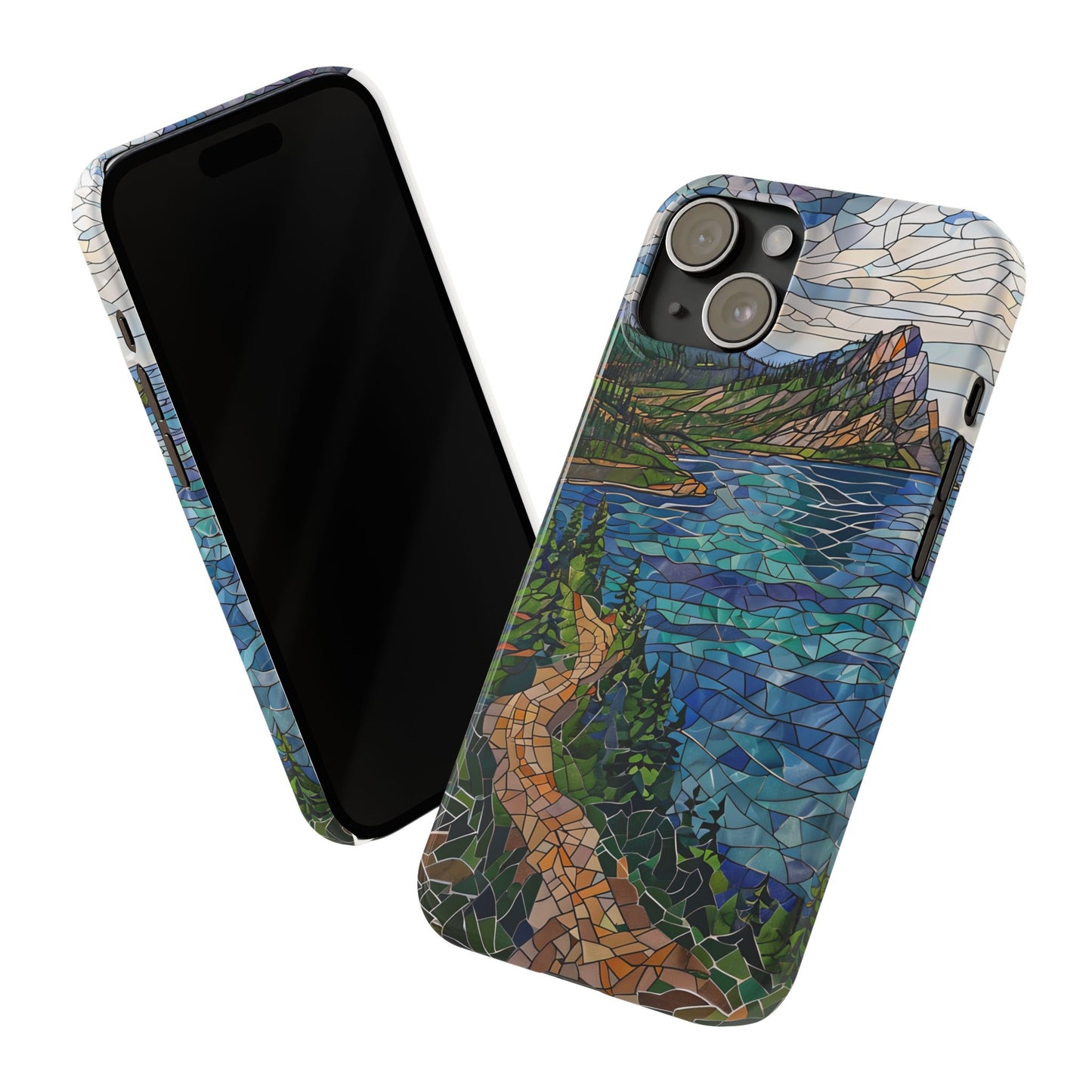 Isle Royale Mosaic Slim Phone Case, Remote Island Wilderness Art, Great Lakes Nature Aesthetic, Eco-Friendly Phone Accessory