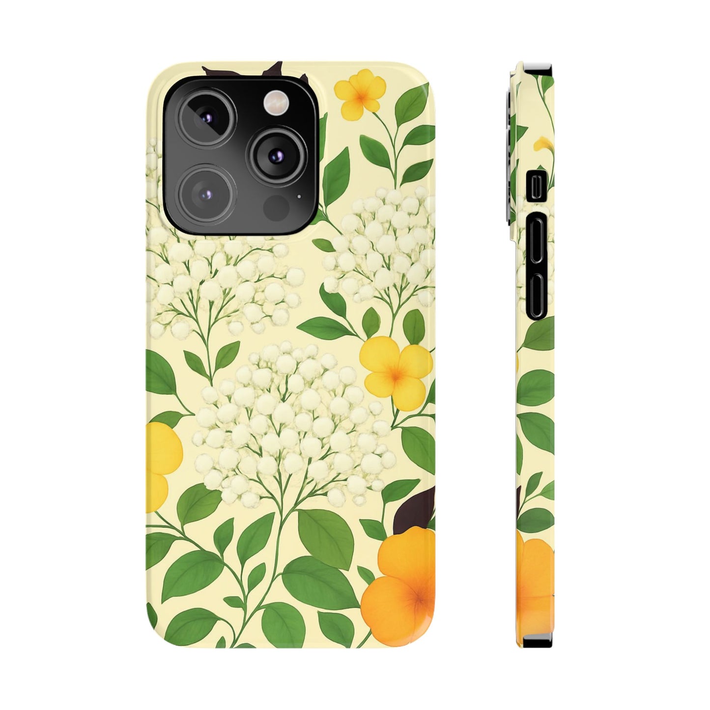 Delicate Floral Print Phone Case, Autumn Botanical Slim Phone Case, Aesthetic Flower Phone Cover Compatible with iPhone, Galaxy, Google