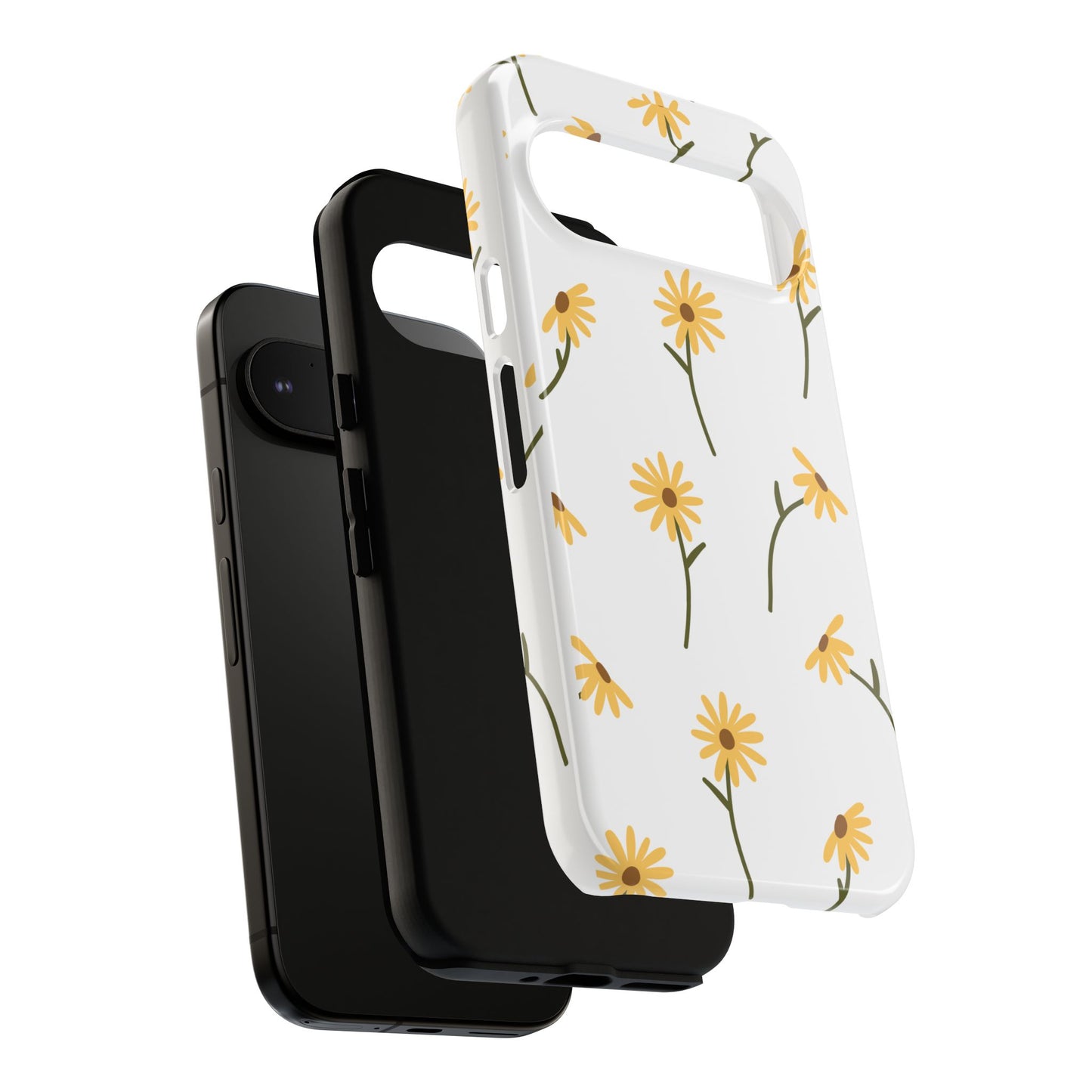 Sunflower Floral Tough Phone Case - Minimal Daisy-Inspired Print, Simple Botanical Aesthetic, Compatible with iPhone, Galaxy, and Google