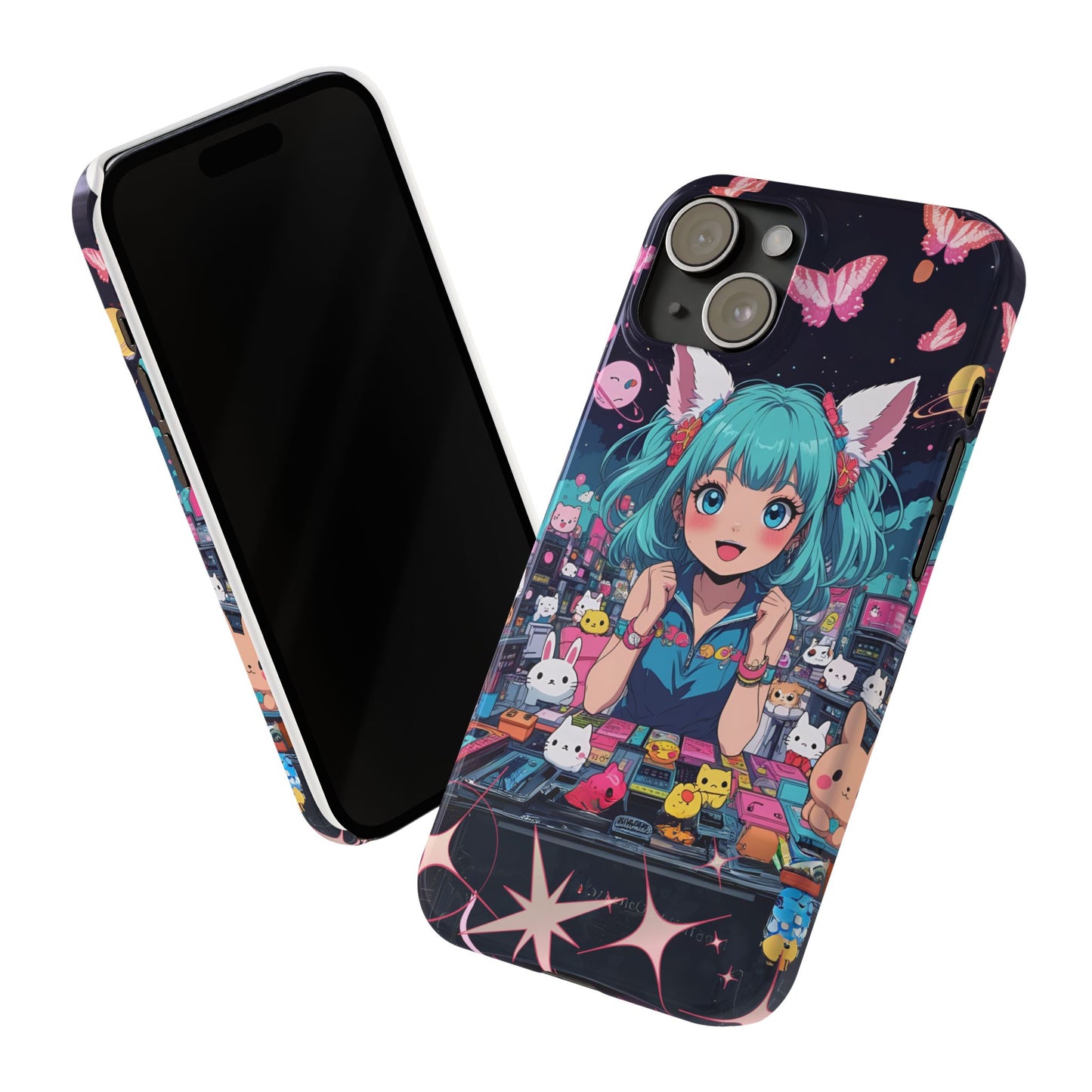 Y2K Anime Girl Slim Phone Case, Kawaii Vaporwave Style, Cute Maximalist Aesthetic, Anime Design, Slim Protection, Aesthetic Accessory