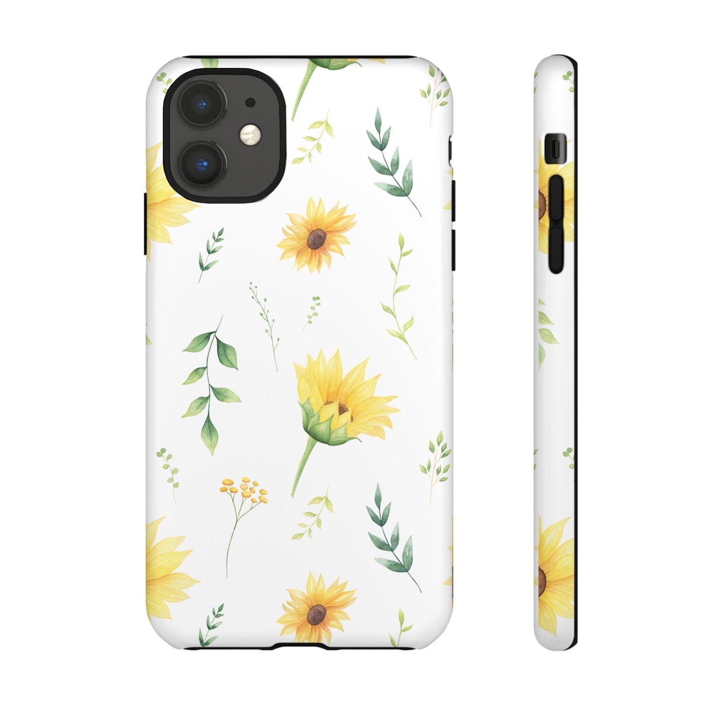 Sunflower Floral Tough Phone Case - Watercolor Botanical Print, Bright Nature Aesthetic, Compatible with iPhone, Galaxy, and Google Phones