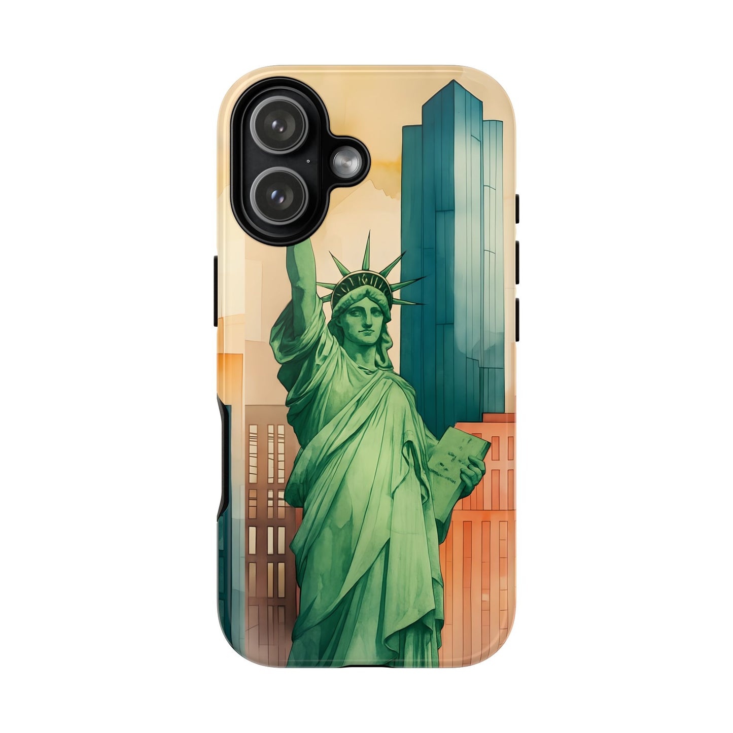 Cityscape Tough Phone Case, New York City Skyline Phone Cover, Watercolor Design, Compatible with iPhone, Galaxy & Google