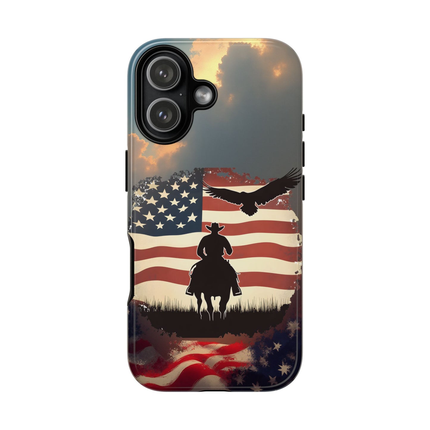 Proud  USA Cowboy Tough Case, Patriotic USA Flag Western Cover, compatible with iPhone 17, 16, 15, 14, 13, Galaxy, Google