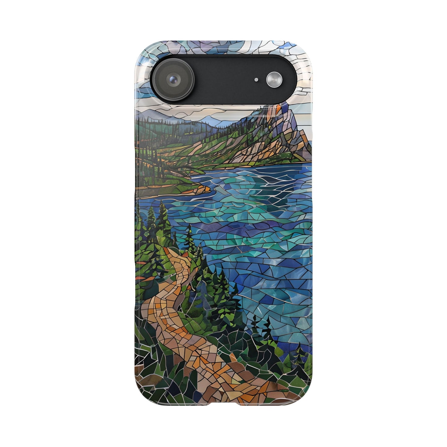 Isle Royale Mosaic Slim Phone Case, Remote Island Wilderness Art, Great Lakes Nature Aesthetic, Eco-Friendly Phone Accessory