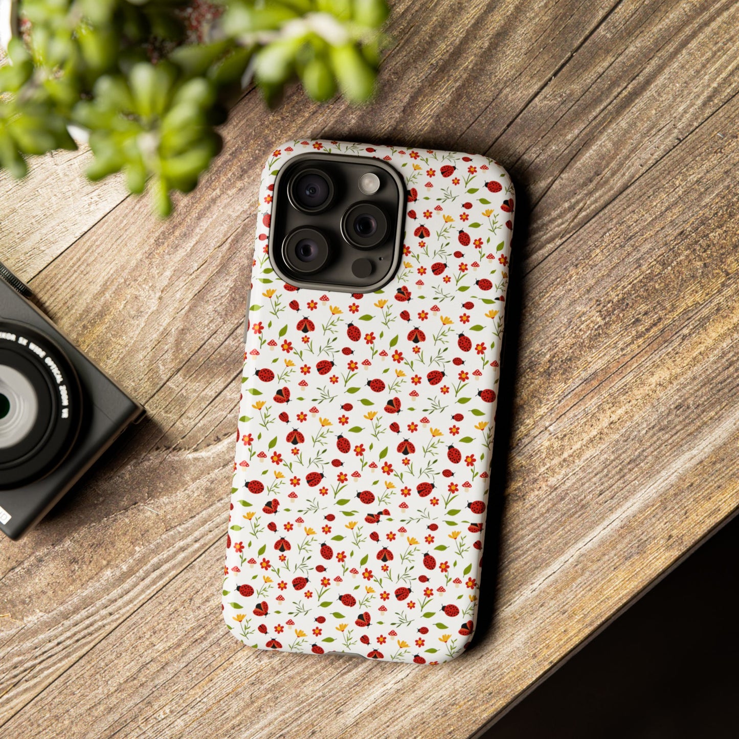 Ladybug Tough Phone Case - Cute Insect Aesthetic, Nature-Inspired Pattern Art, Compatible with iPhone, Galaxy, and Google Phones