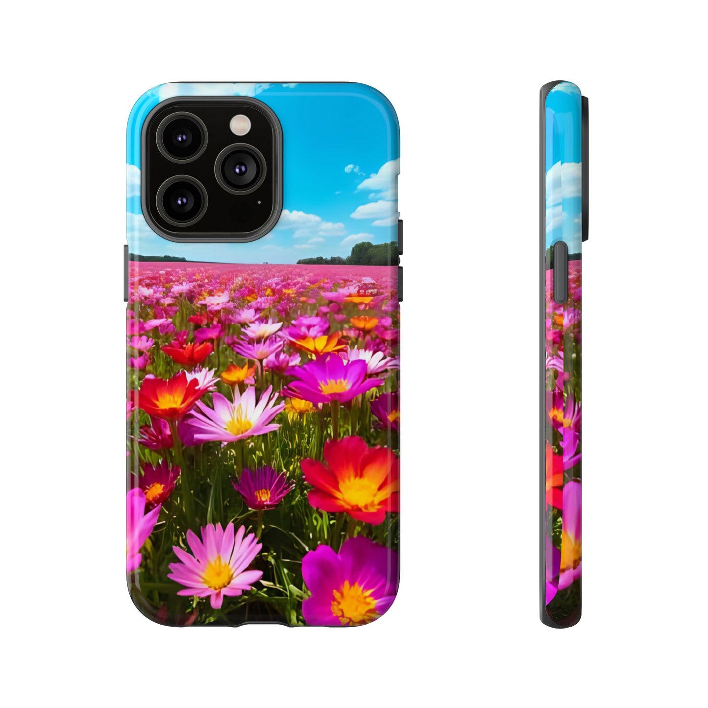 Flower Field Tough Phone Case - Wildflower Meadow Print, Colorful Nature Aesthetic, Compatible with iPhone, Galaxy, and Google Phones