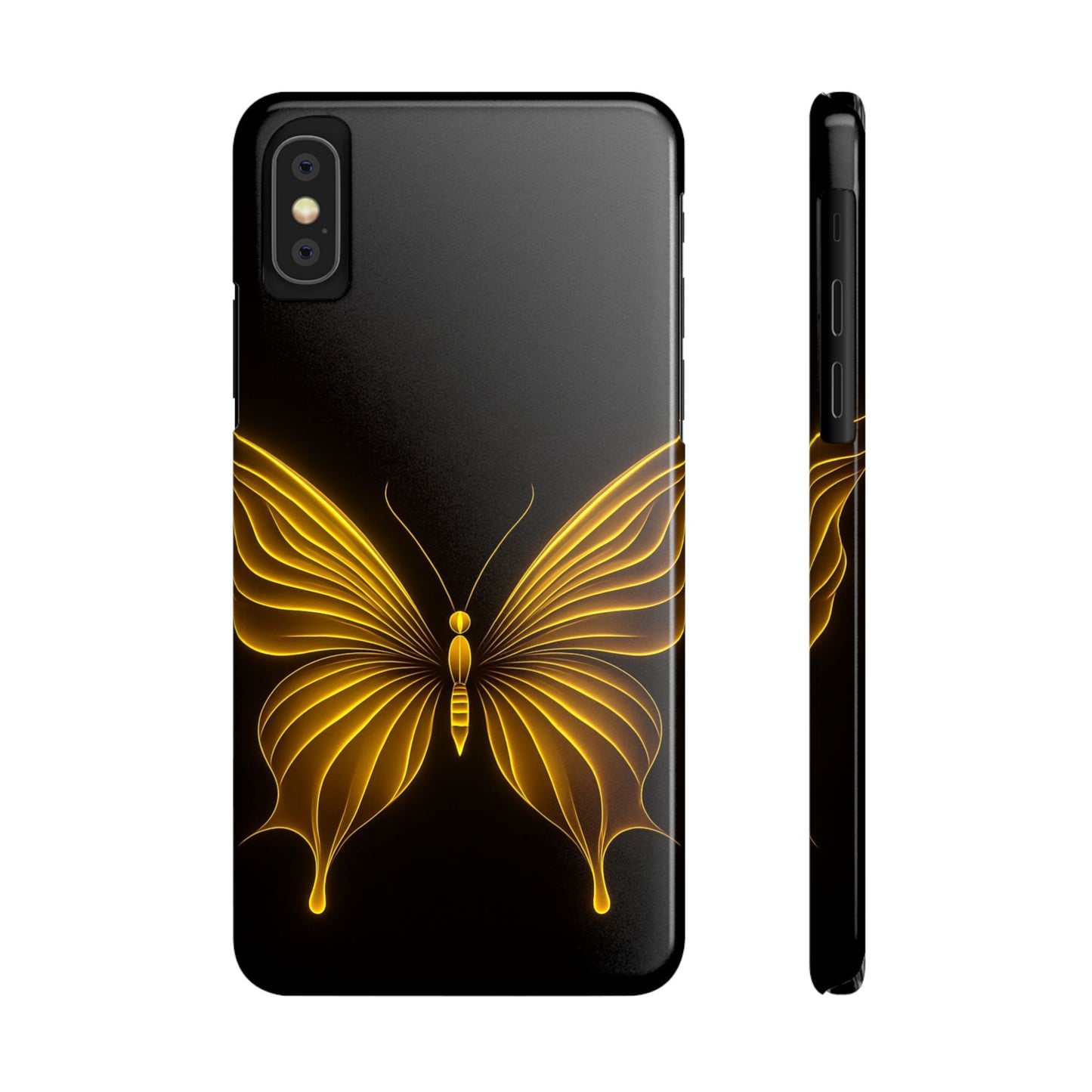 Golden Butterfly Phone Case, Elegant Insect Art, Black Aesthetic Slim Phone Case Compatible with iPhone, Galaxy, Google