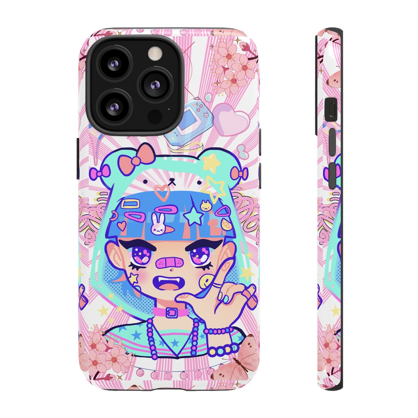 Y2K Anime Girl Tough Phone Case - Cute Maximalist Aesthetic, Kawaii Vaporwave Style, Compatible with iPhone, Galaxy, and Google Phones