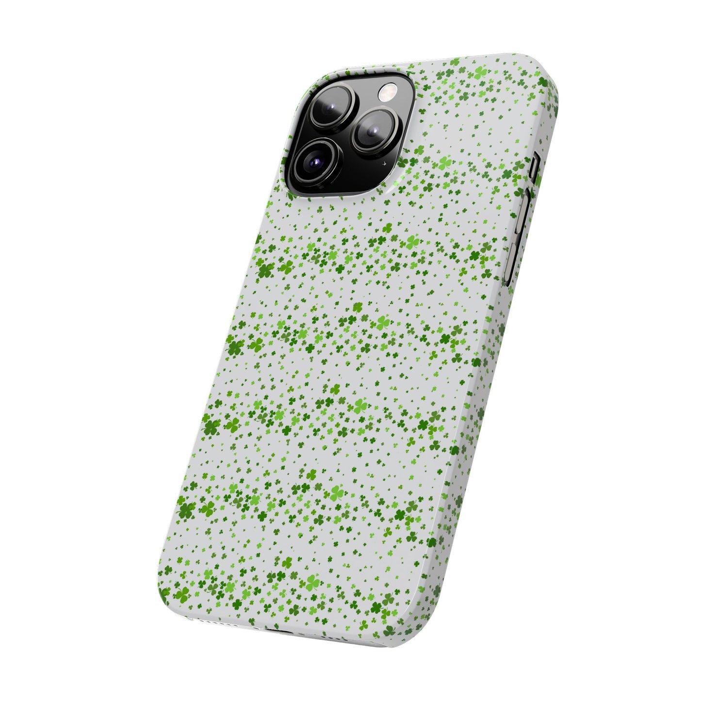 Shamrock Slim Phone Case, Minimal St Patricks Day Clover Pattern, Irish Green Cover Compatible with iPhone 17, 16, 15, 14, 13, 12, 11